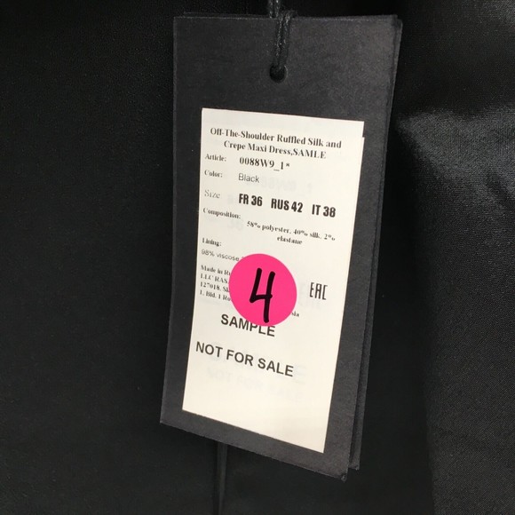 $2100 Rasario Women's Ruffled Off-the-Shoulder Black Column Dress Size 4 NWT - Picture 5 of 8